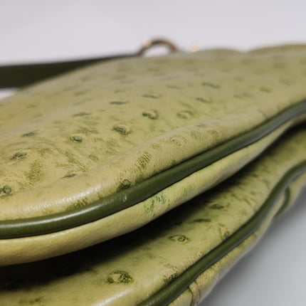 Dior Vintage Double Saddle Green Ostrich Leather Gold Hardware