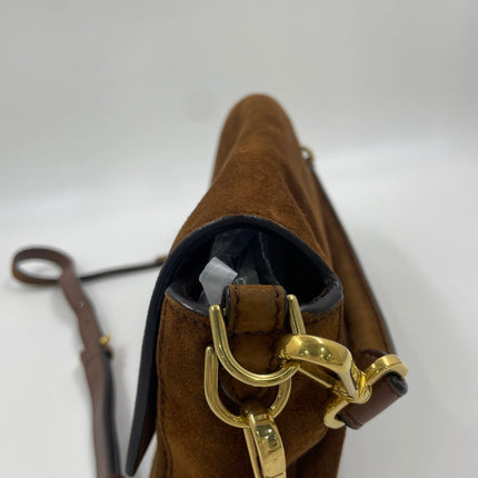 Fendi Baguette Selleria Suede Leather Crossbody Bag Medium Caramel Tan