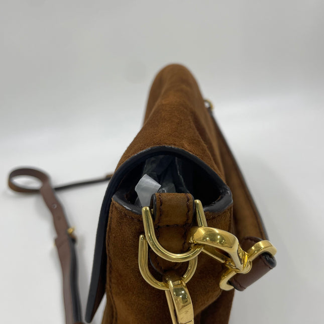 Fendi Baguette Selleria Suede Leather Crossbody Bag Medium Caramel Tan