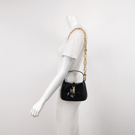 Gucci Jackie 1961 Mini Black Patent Leather Bag with Crystal Chain Strap