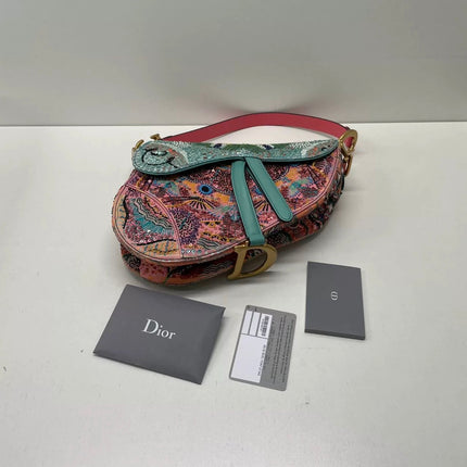 Dior In Lights Saddle Medium Multicolor Beads and Calfskin Leather Shoulder Bag