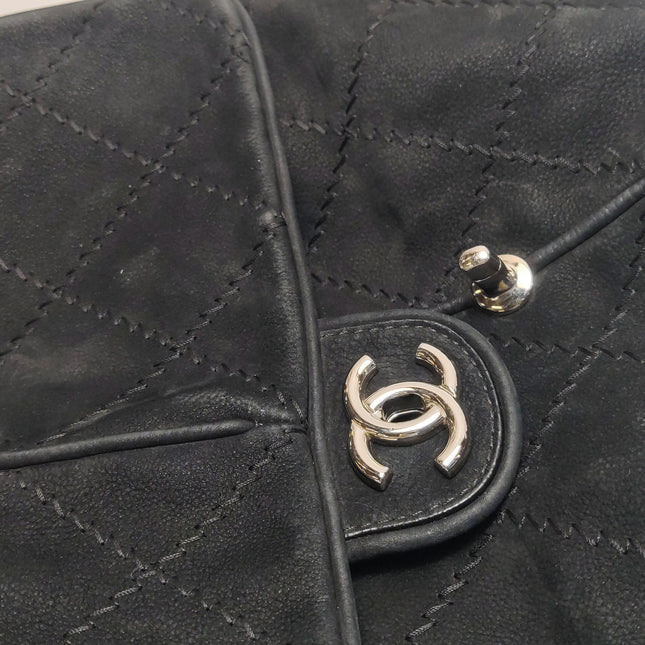 Chanel Nubuck Suede Darjeeling Flap Bag Ultimate Stitch Black Jumbo Bag