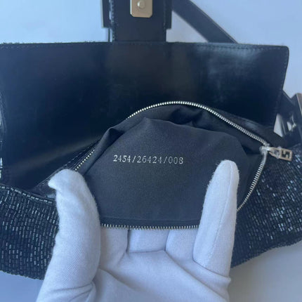Fendi Baguette Vintage Black Glitter Beads Shoulder Bag