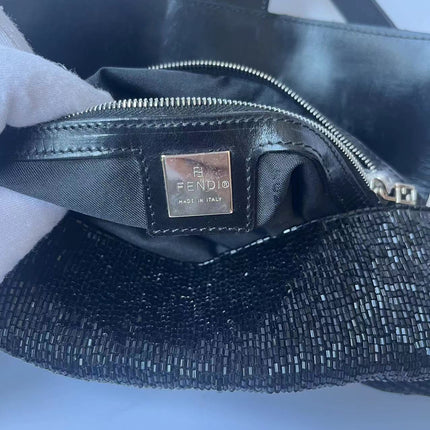 Fendi Baguette Vintage Black Glitter Beads Shoulder Bag