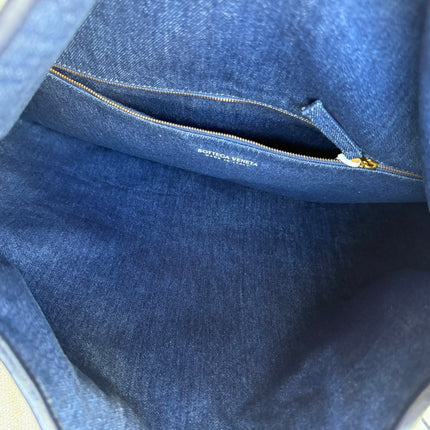 Bottega Veneta Hop Large Leather and Denim Intrecciato Navy Hobo Bag 55cm