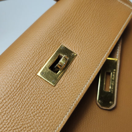 Hermes Kelly 28 Sellier Brown Gold Epsom Leather Gold Hardware 1985