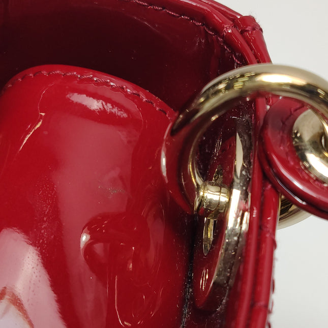 Lady Dior Mini Handbag 2017 Red Patent Leather Gold-tone Chain Strap