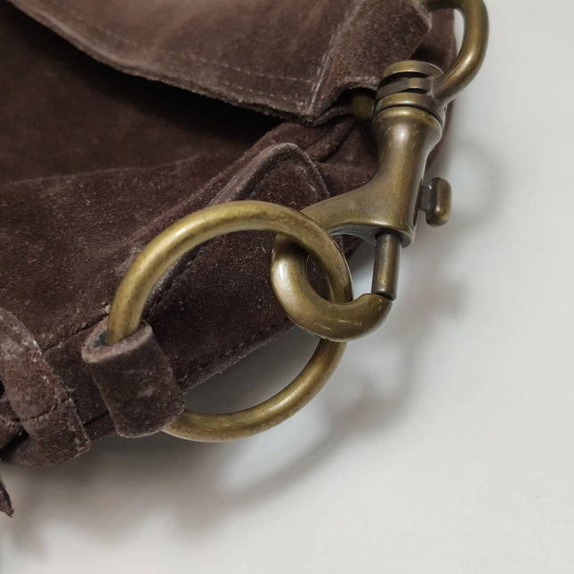 Miu Miu Brown Suede Leather Shoulder Bag Snap Hook