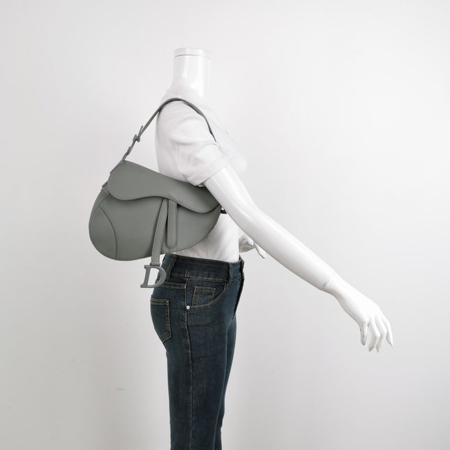 Sold Dior Saddle 2020 Medium Calfskin Leather Matte Monochrome Grey
