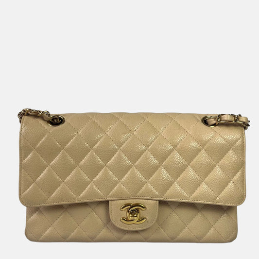 Chanel Timeless Classic Flap Medium Beige Caviar Leather Gold Hardware, 2009-2010-Luxbags