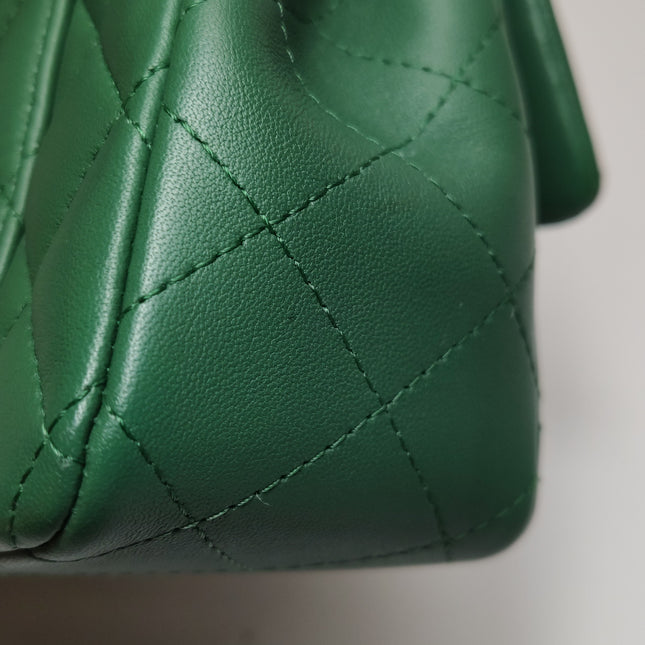 Chanel Classic Flap Mini Rectangular Green Lambskin Leather Silver Hardware