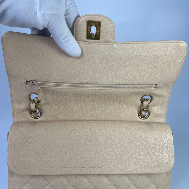 Chanel Timeless Classic Flap Medium Beige Caviar Leather Gold Hardware, 2009-2010