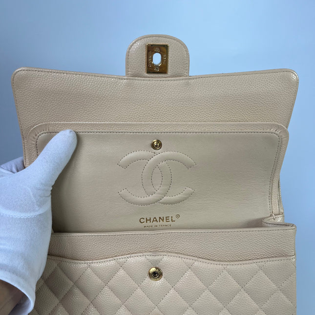 Chanel Timeless Classic Flap Medium Beige Caviar Leather Gold Hardware, 2009-2010