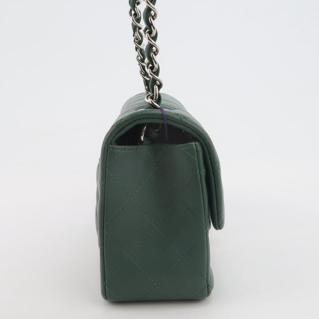 Chanel Classic Flap Mini Rectangular 2019 Green Lambskin Leather Silver Hardware