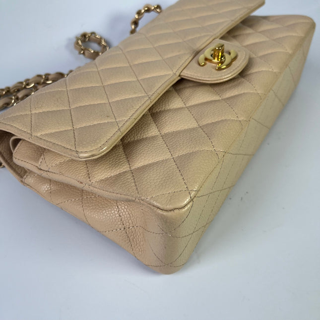 Chanel Timeless Classic Flap Medium Beige Caviar Leather Gold Hardware, 2009-2010