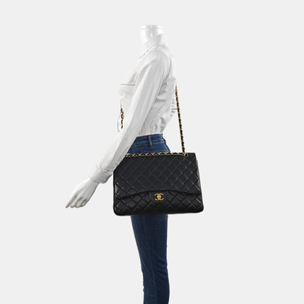 Chanel Classic Flap Maxi 2009 Black Lambskin Leather Single Flap with Gold Hardware