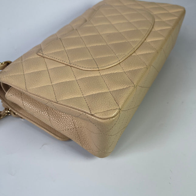 Chanel Timeless Classic Flap Medium Beige Caviar Leather Gold Hardware, 2009-2010