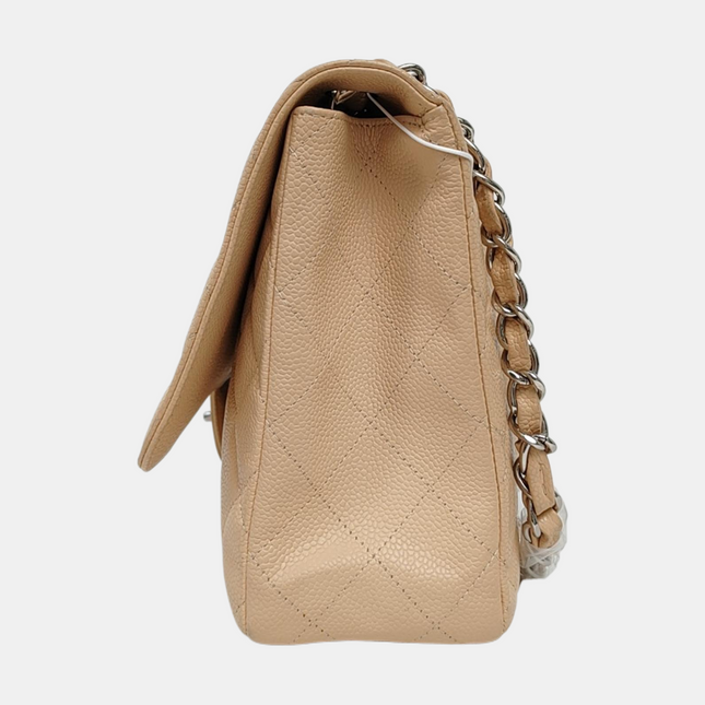 Chanel Classic Flap Jumbo Beige Caviar Leather Single Flap Silver Hardware