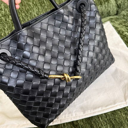 Bottega Veneta Andiamo Medium Black Intrecciato Leather Handbag