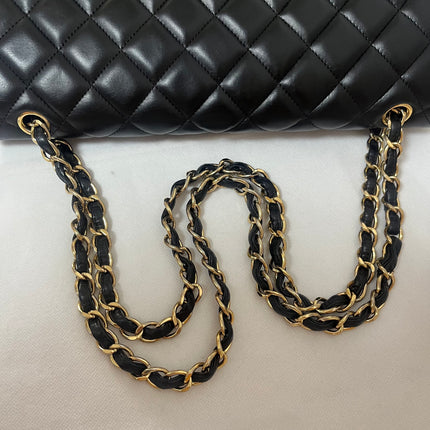 Chanel Classic Flap Maxi 2011 Black Lambskin Leather Double Flap with Gold Hardware