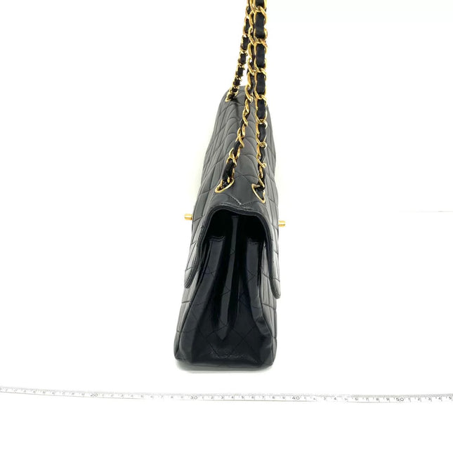 Chanel Jumbo Double Sided Classic Flap Black Lambskin Leather 24k Gold Hardware Handbag