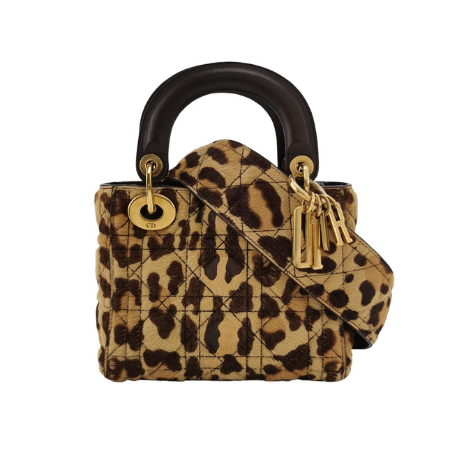 Lady Dior Mini Handbag Pony-style Calfskin Leather Leopard Print-Luxbags