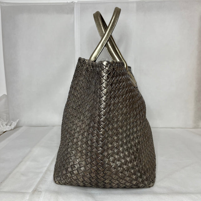 Bottega Veneta Cabat Large Intreccio Deerskin Leather Tote Bag Gold