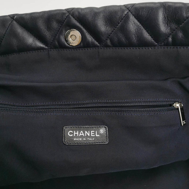 Chanel CC Shopping Tote Medium Cannage Lambskin Leather Navy with White Stripes