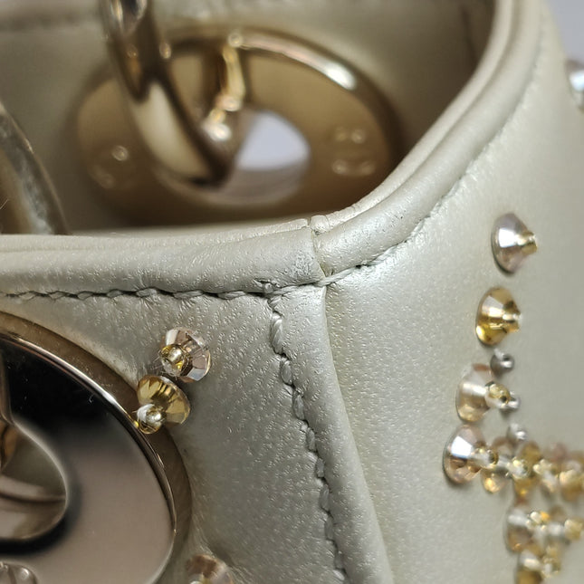 Lady Dior Mini Gold Calfskin Leather with Crystals Gold Hardware 2023