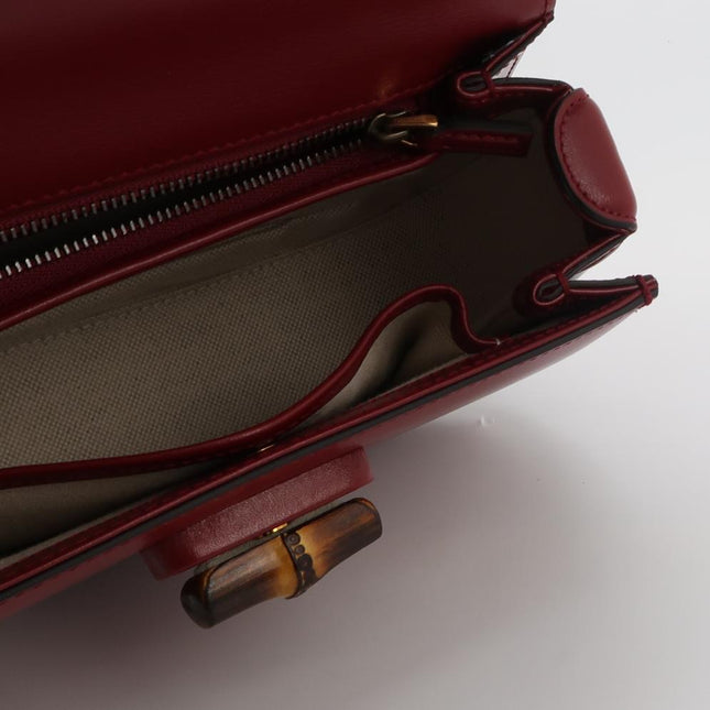 Gucci Bamboo 1947 Small Ancora Red Burgundy Calfskin Leather Top Handle Bag