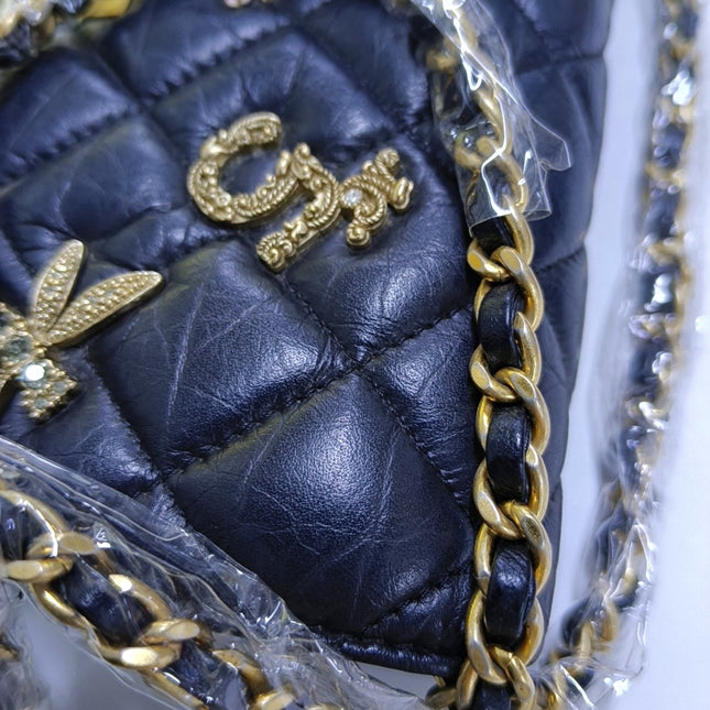 Chanel 2.55 Wallet on Chain Quilted Black Calfskin Leather Beatles Charms Gold Hardware