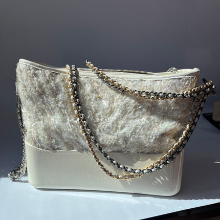 Chanel Gabrielle Hobo Medium White Tweed with PVC, 2018-2019