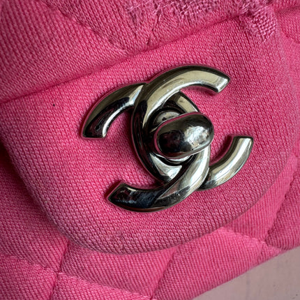 Chanel Classic Flap Medium Double Flap Pink Jersey Silver Hardware 2014