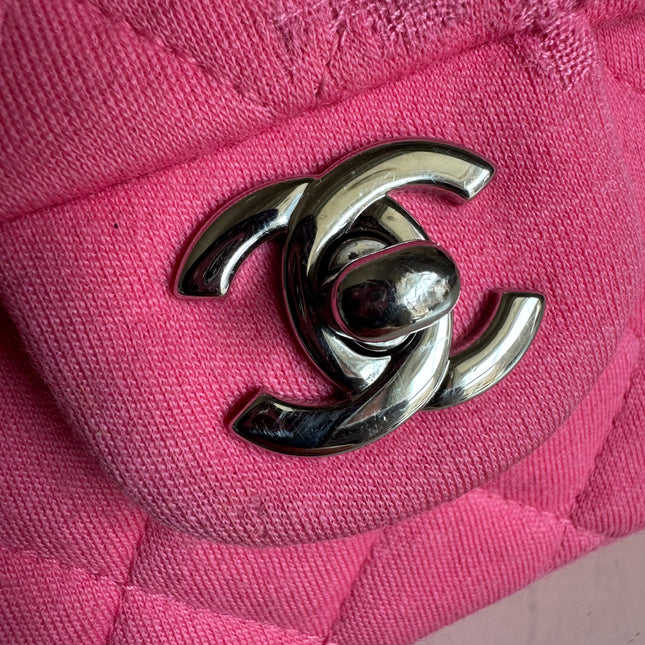 Chanel Classic Flap Medium Double Flap Pink Jersey Silver Hardware 2014