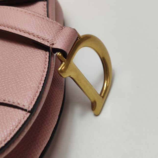 Dior Saddle Mini Cherry Blossom Pink Grained Leather GHW with Strap