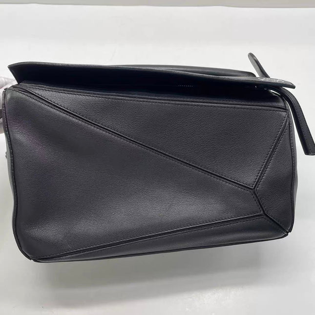 Loewe Puzzle Medium Black Smooth Leather White Logo 2016