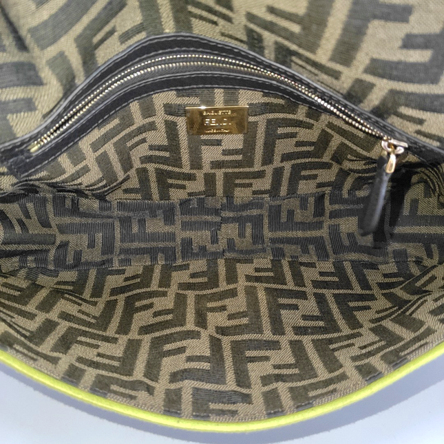 FENDI Baguette Zucca Monogram Canvas with Lime Neon trimming Crossbody Bag