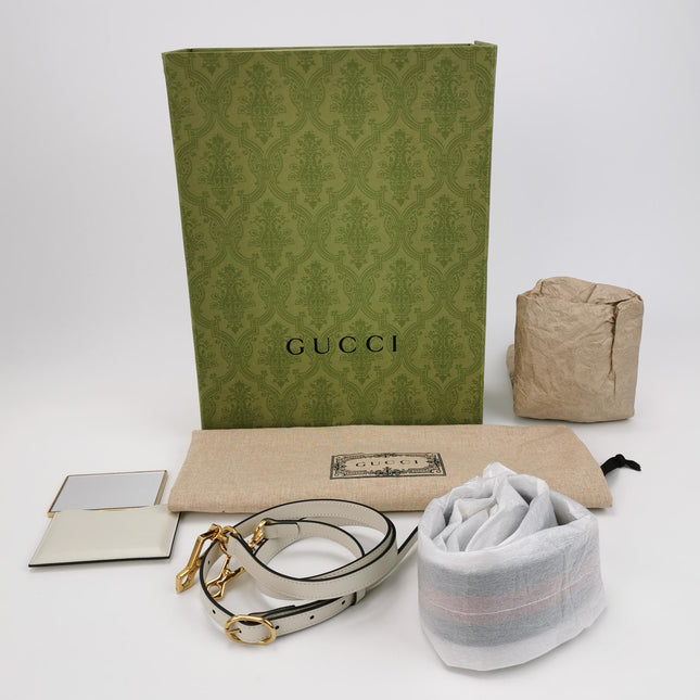Gucci Bamboo 1947 Top Handle Bag Small White Box Leather Canvas Strap