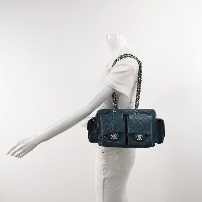 Chanel Cambon Multi-pocket Ligne Reporter Bag Medium Navy Calfskin Leather