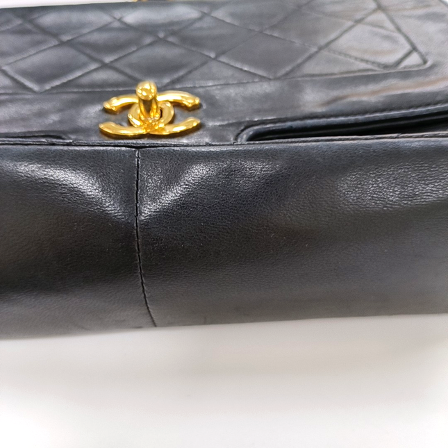 Chanel Diana CC Flap Bag Medium Vintage Black Lambskin Leather with 24k Gold HW, 1989-1991