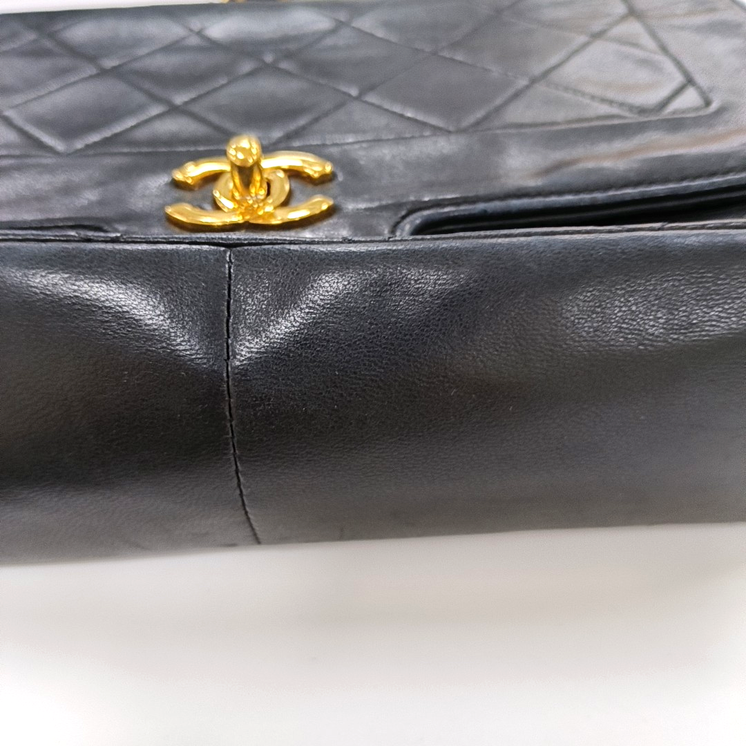 Chanel Diana CC Flap Bag Vintage Black Lambskin Leather with 24k Gold HW, 1989-1991