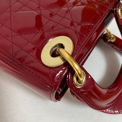 Lady Dior Mini Handbag 2019 Burgundy Red Patent Leather Gold-tone Chain Strap