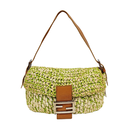Fendi Baguette Raffia Straw Green Shoulder Bag-Luxbags