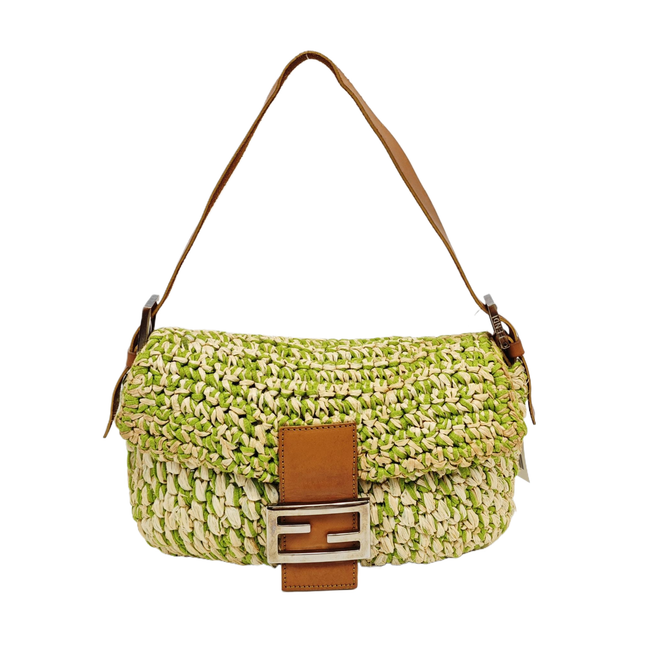 Fendi Baguette Raffia Straw Green Shoulder Bag-Luxbags