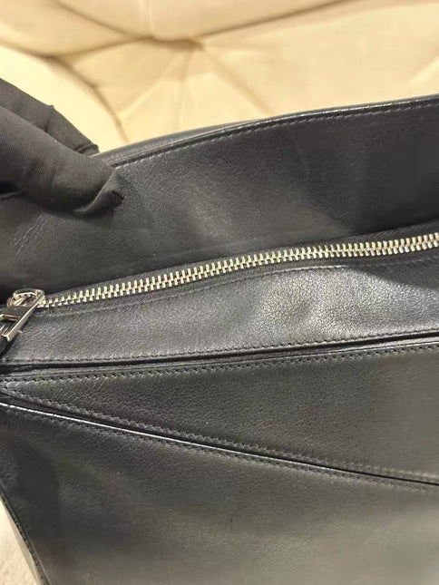 Loewe Puzzle Small Black Smooth Leather White Logo With Metal Feet 2016