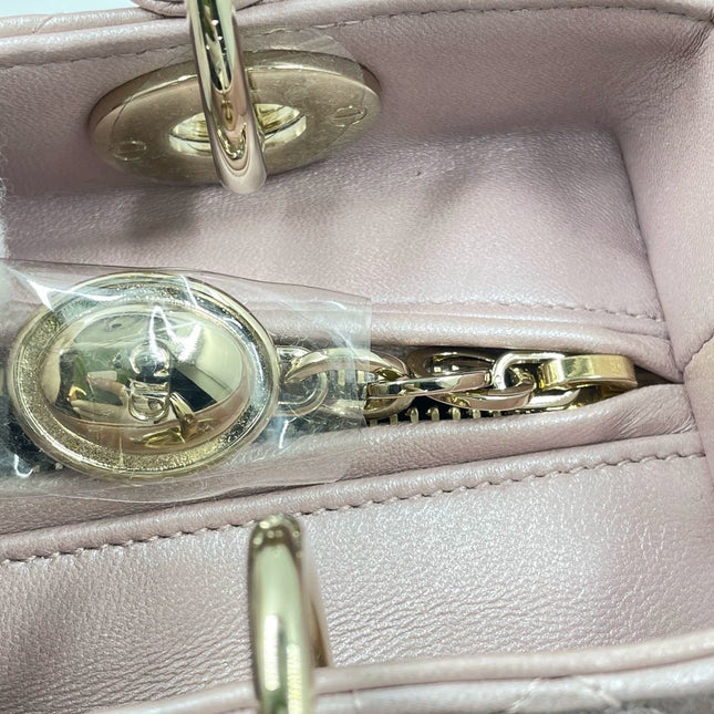 Lady Dior Medium Handbag Pearlescent Pink Cannage Leather Gold Hardware, 2016