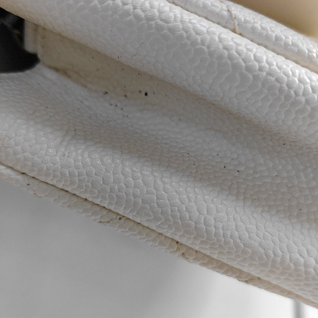 Chanel Filigree Flap Bag Caviar Leather Small White with Black Trim