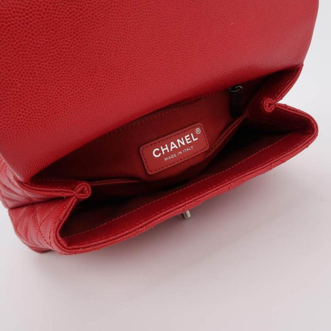 Sold Chanel Coco Handle Small Red Caviar Leather Silver Hardware, 2016-2017
