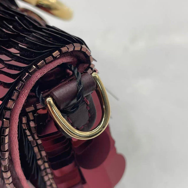 Fendi Nano Baguette Charm Red Sequins Satin Interior Chain Strap
