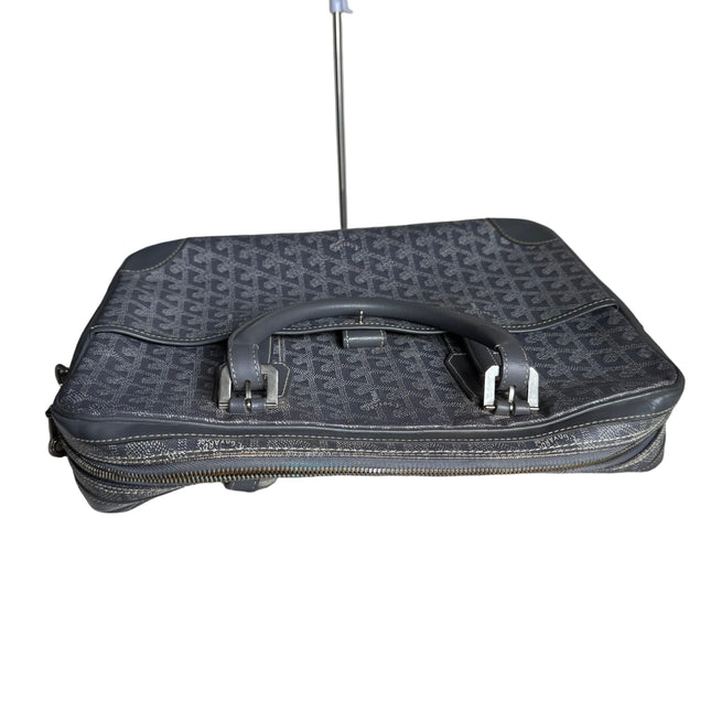 Goyard Ambassade Document Case Small 35cm Handbag Grey Canvas Leather Silver Hardware
